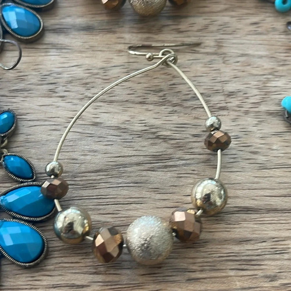 6 pairs bundle fashion earrings dangling drop hoops silver gold green black - Picture 5 of 16